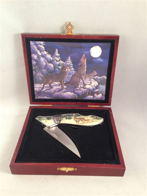 metal knife boxes with wolfs on top|Pocket Knife Wolf in Box .